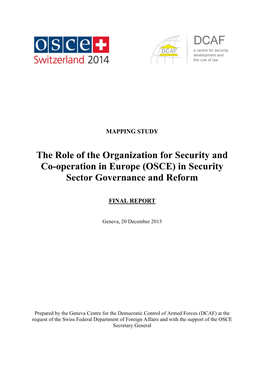 OSCE) in Security Sector Governance and Reform