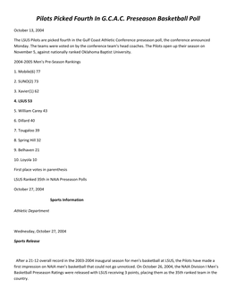 2004-05 Squad to a 27-9 Record and a First-Ever Trip to the NAIA National Championship Tournament