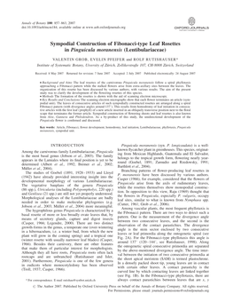 Sympodial Construction of Fibonacci-Type Leaf Rosettes in Pinguicula Moranensis (Lentibulariaceae)