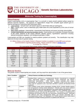 Molecular Testing for Lissencephaly