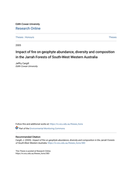 Impact of Fire on Geophyte Abundance, Diversity and Composition in the Jarrah Forests of South-West Western Australia