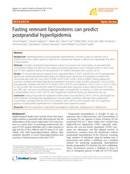Fasting Remnant Lipoproteins Can Predict Postprandial Hyperlipidemia