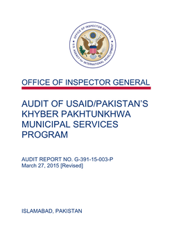 Audit of Usaid/Pakistan's Khyber Pakhtunkhwa