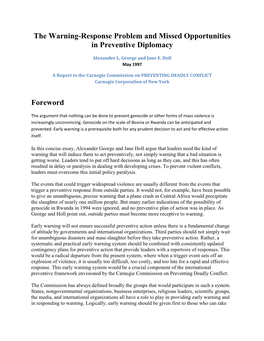 The Warning-Response Problem and Missed Opportunities in Preventive Diplomacy Foreword