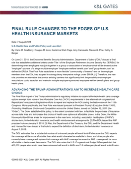 Final Rule Changes to the Edges of U.S. Health Insurance Markets