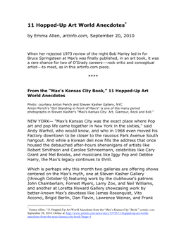 11 Hopped-Up Art World Anecdotes* by Emma Allen, Artinfo.Com, September 20, 2010