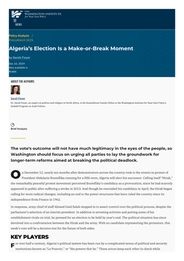 Algeria's Election Is a Make-Or-Break Moment | the Washington Institute