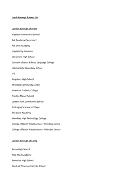 Local Borough Schools List