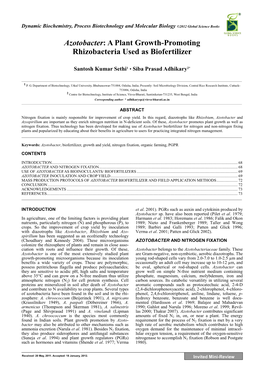 A Plant Growth-Promoting Rhizobacteria Used As Biofertilizer Santosh Kumar Sethi1 • Siba Prasad Adhikary2*