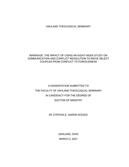 Ashland Theological Seminary Marriage: the Impact of Using an Eight-Week Study on Communication and Conflict Resolution to Move