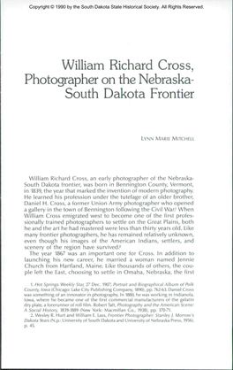 William Richard Cross, Photographer on the Nebraska- South Dakota Frontier