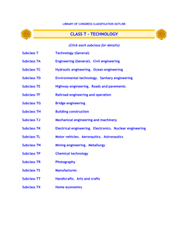 Library of Congress Classification Outline: Class T