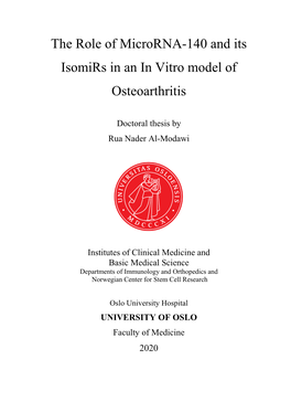 The Role of Microrna-140 and Its Isomirs in an in Vitro Model of Osteoarthritis