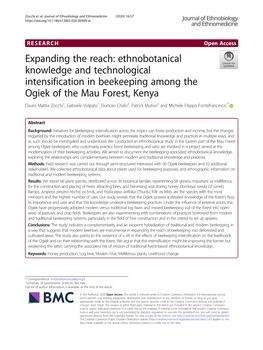 Expanding the Reach: Ethnobotanical Knowledge and Technological Intensification in Beekeeping Among the Ogiek of the Mau Forest