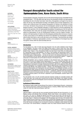 Youngest Dinocephalian Fossils Extend the AUTHORS: Tapinocephalus Zone, Karoo Basin, South Africa Michael O