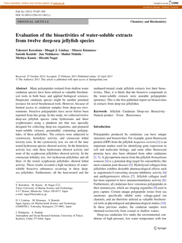 Evaluation of the Bioactivities of Water-Soluble Extracts from Twelve Deep-Sea Jellyfish Species