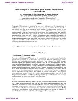 Meat Consumption in Mizoram with Special Reference to Households in Southern Aizawl