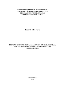 Universidade Federal De Santa Maria Centro De Ciências Naturais E Exatas Programa De Pós-Graduação Em Biodiversidade Animal