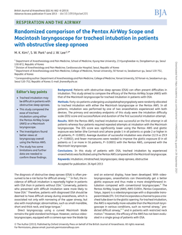 Randomized Comparison of the Pentax Airway Scope and Macintosh Laryngoscope for Tracheal Intubation in Patients with Obstructive Sleep Apnoea