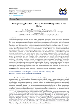 Transgressing Gender: a Cross-Cultural Study of Helen and Ahalya