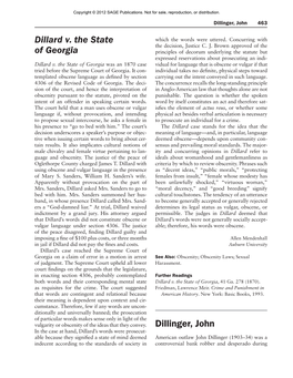 Dillard V. the State of Georgia Dillinger, John