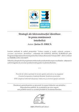 Autenticitate” Și Identitate În Cultura Română Interbelică 5