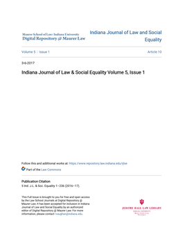 Indiana Journal of Law & Social Equality Volume 5, Issue 1