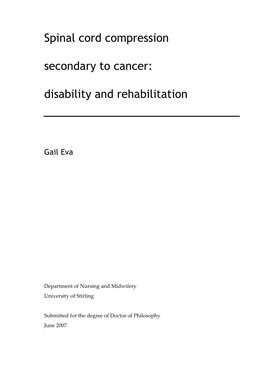 Spinal Cord Compression Secondary to Cancer: Disability and Rehabilitation