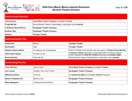 Of 20 2020 Dora Mavor Moore Awards Nominees General Theatre Division