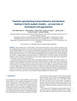 Towards Representing Human Behavior and Decision Making in Earth System Models – an Overview of Techniques and Approaches