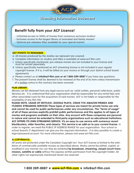 Licensing Information Document Benefit Fully from Your ACF Licence!