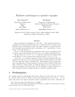 Rainbow Matchings in R-Partite R-Graphs