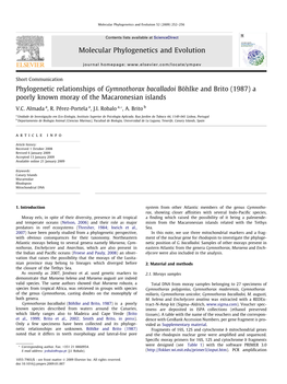 Phylogenetic Relationships of Gymnothorax Bacalladoi Böhlke and Brito (1987) a Poorly Known Moray of the Macaronesian Islands