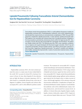 Lipiodol Pneumonitis Following Transcatheter Arterial Chemoemboliza- Tion for Hepatocellular Carcinoma