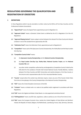 Regulations Governing the Qualification and Registration of Cricketers