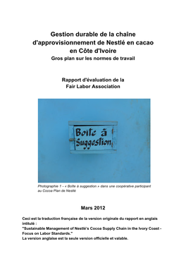 Gestion Durable De La Chaîne D'approvisionnement De Nestlé En Cacao En Côte D'ivoire Gros Plan Sur Les Normes De Travail