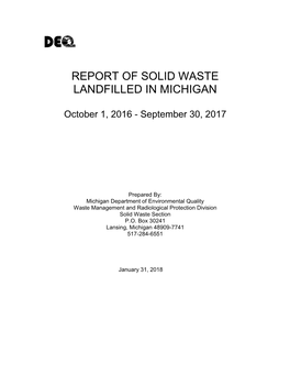 Report on Solid Waste Landfilled in Michigan for 1996