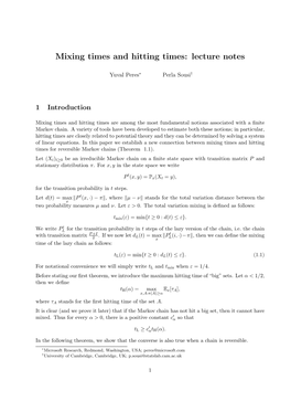 Mixing Times and Hitting Times: Lecture Notes