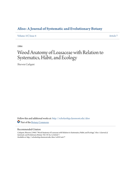 Wood Anatomy of Loasaceae with Relation to Systematics, Habit, and Ecology Sherwin Carlquist