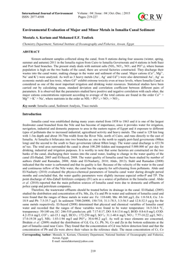 Environmental Evaluation of Major and Minor Metals in Ismailia Canal Sediment