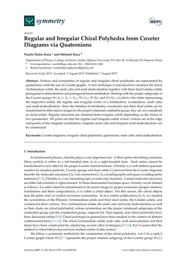 Regular and Irregular Chiral Polyhedra from Coxeter Diagrams Via Quaternions