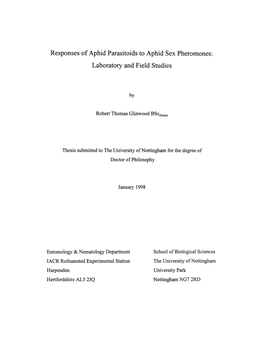 Responses of Aphid Parasitoids to Aphid Sex Pheromones: Laboratory and Field Studies