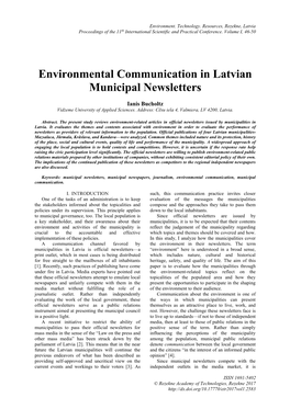 Environmental Communication in Latvian Municipal Newsletters