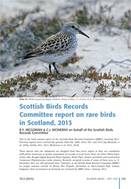 Scottish Birds Records Committee Report on Rare Birds in Scotland, 2013 R.Y