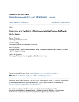 Functions and Evolution of Selenoprotein Methionine Sulfoxide Reductases