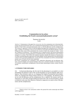 Commutation Test in Action: Establishing the French Consonantal Phonematic System*