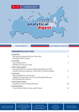 Russian Analytical Digest No 110: Presidential Elections