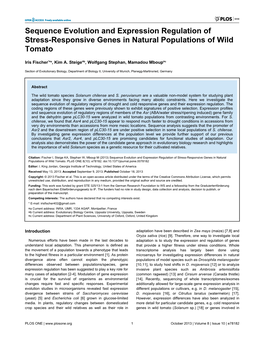 Sequence Evolution and Expression Regulation of Stress-Responsive Genes in Natural Populations of Wild Tomato