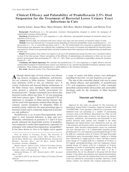 Clinical Efficacy and Palatability of Pradofloxacin 2.5% Oral Suspension for the Treatment of Bacterial Lower Urinary Tract Infections in Cats