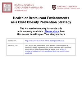 Healthier Restaurant Environments As a Child Obesity Prevention Strategy